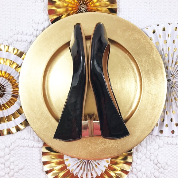 J. Crew Janey Flats Black Patent Leather Gold Heel - Picture 5 of 7